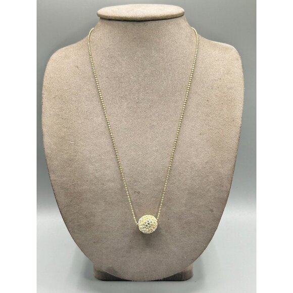 Rhinestones Bead Necklace Sliding Single Bead on Ball Chain Gold Tone Metal - Picture 6 of 8